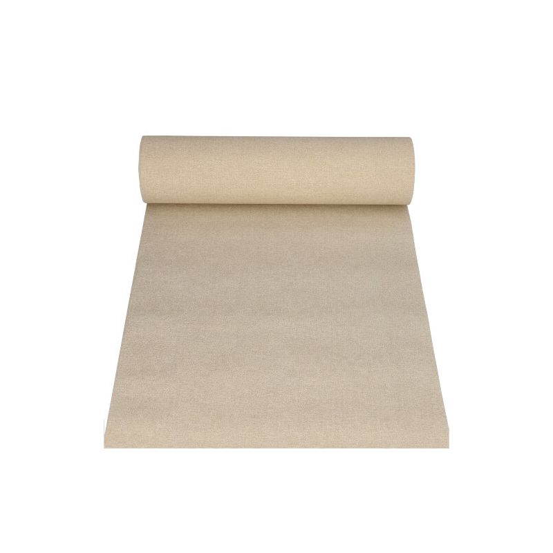 A beige fabric roll from the PAPSTAR table runner fabric-like PV-Tissue Mix "ROYAL Collection," partially unrolled on a white background, showcases the luxurious pulp-viscose tissue mix in its design.