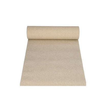 A beige fabric roll from the PAPSTAR table runner fabric-like PV-Tissue Mix "ROYAL Collection," partially unrolled on a white background, showcases the luxurious pulp-viscose tissue mix in its design.