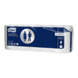 A pack of Tork 110883 extra soft small roll toilet paper Advanced T4, 3-ply, is presented in a blue and white package with symbols for male and female to indicate suitability for all users. This pack from TORK – Essity Professional Hygiene Germany GmbH offers ultimate comfort with its advanced toilet paper rolls.
