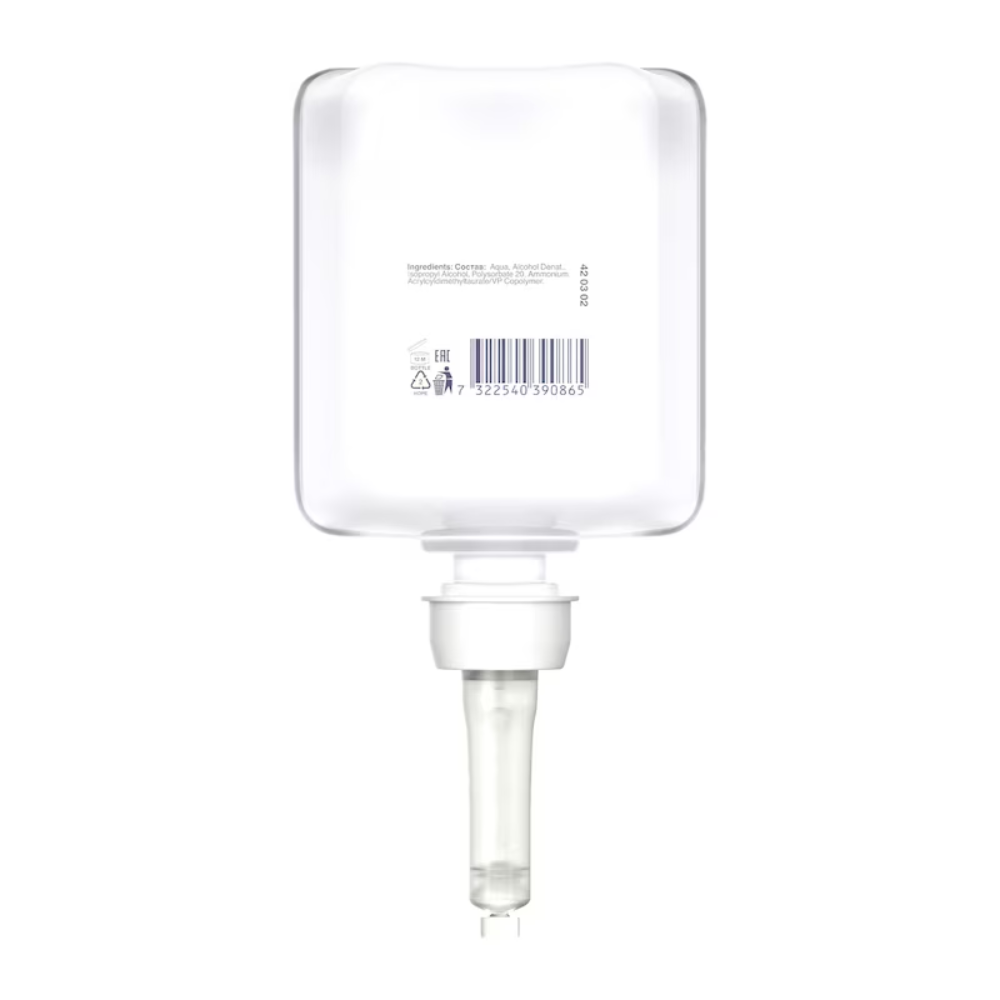 The Tork 420302 Toilet Seat Cleaner Premium from TORK – Essity Professional Hygiene Germany GmbH is equipped with a transparent, rectangular bottle that has a pump nozzle at the bottom to ensure optimal hygiene. Each bottle contains a barcode and a text label with detailed ingredients and instructions for use, effectively preventing cross-contaminations with each use.