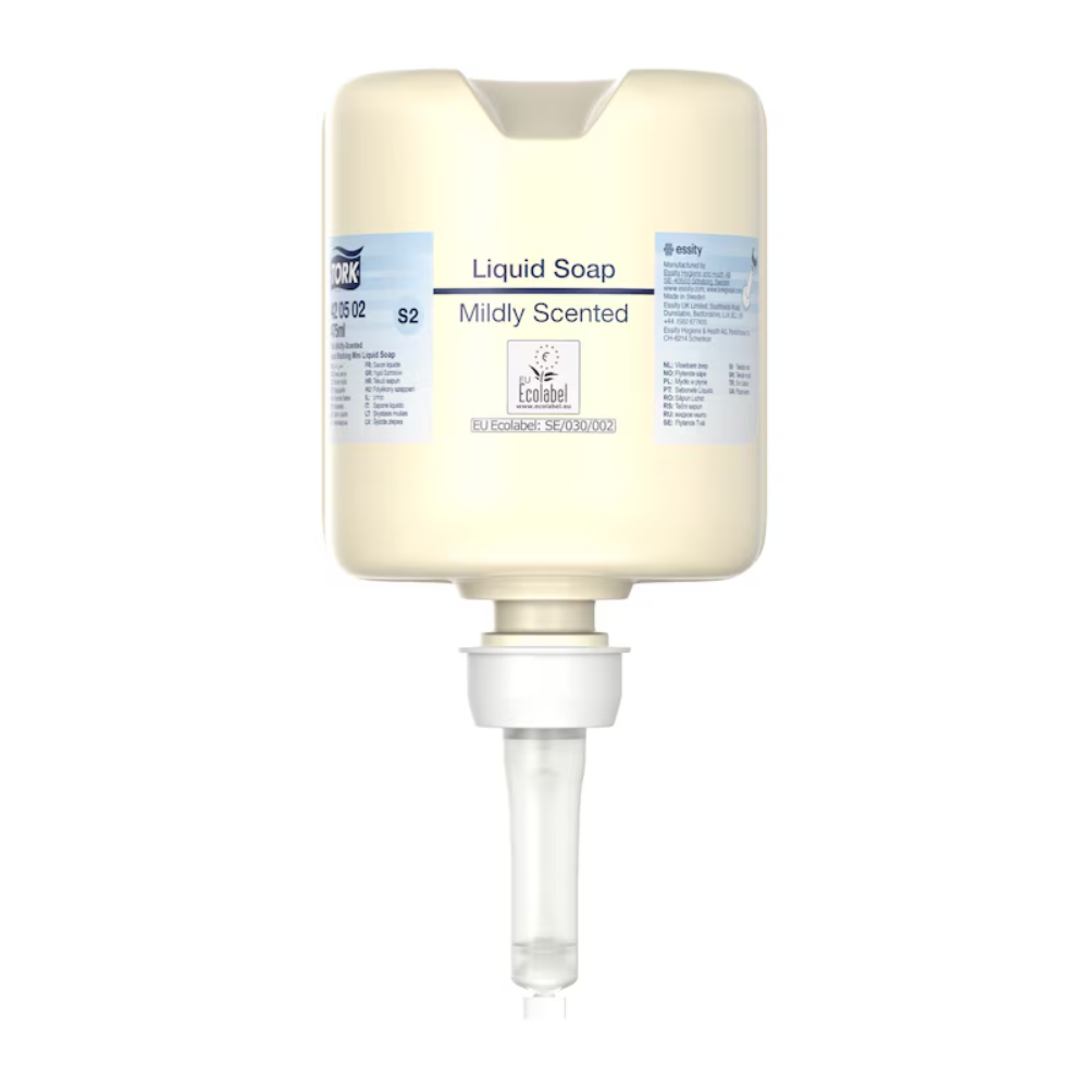 Tá coimeádán deonach beige le cló 'Tork 420502 Mini Flüssigseife, Mild-Duftend' le toilleadh 475 ml feistithe le caidéal praiticiúil. Tá an táirge seo ó TORK – Essity Professional Hygiene Germany GmbH deartha le haghaidh sláinteachas láimhe den scoth agus tá sé maisithe le marcálacha agus lógónna éagsúla, lena n-áirítear 'Ecolabel' a chuireann craiceann cúram comhshaoil chun cinn.