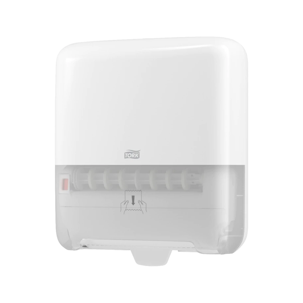 Cuirimid i láthair an Tork Matic® 551000 dáileoir do thuáillí páipéir rolla Elevation H1 ó TORK, Essity Professional Hygiene Germany GmbH. Tá an dáileoir tuáillí páipéir balla bán seo feistithe le cuid íochtarach trédhearcach chun leibhéal a mhonatóireacht go héasca. Tá meicníocht soláthair páipéir aige agus siombail láimhe a chabhraíonn leis na húsáideoirí bileoga aonair a tharraingt amach as na tuáillí páipéir rolla.