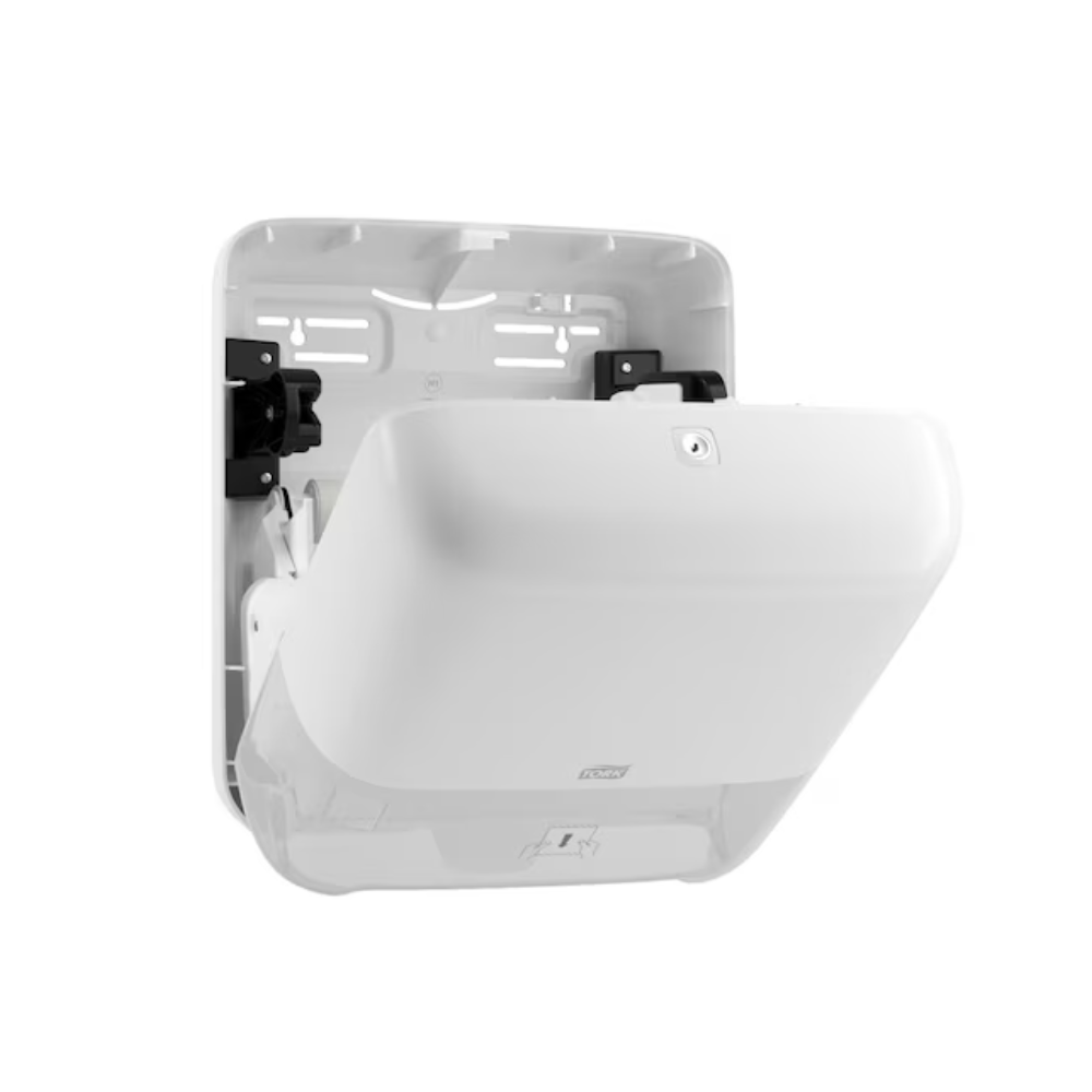 Is dáileoir balla galánta agus nua-aimseartha é Tork Matic® 551000 do thuáillí páipéir rolla Elevation H1 ó TORK – Essity Professional Hygiene Germany GmbH le tosaigh oscailte a thaispeánann an meicníocht inmheánach chun bileoga aonair a eisiúint. Tá dromchlaí réidh, imeall cruinn agus táscaire leibhéil aige.