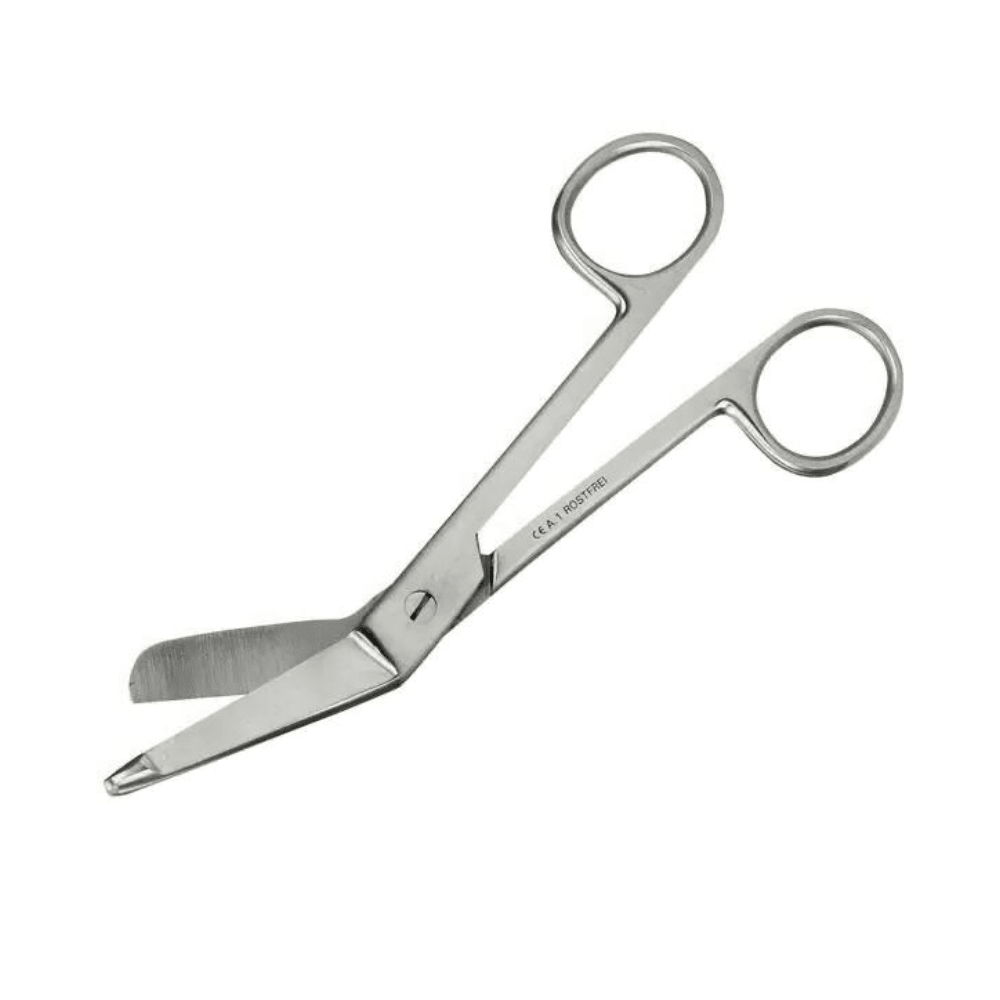 The Lister-Style Knee-Bend Surgical Scissors—20 cm by Servoprax GmbH are medical scissors made of stainless steel with curved, blunt blades and two finger loops. They are made of stainless steel and provide safety when cutting near the skin or delicate materials, minimizing the risk of injury.