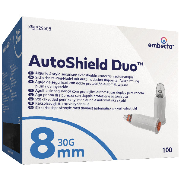 Embecta AutoShield Duo Safety Pen Needles, 100 pieces - 30G - 8mm