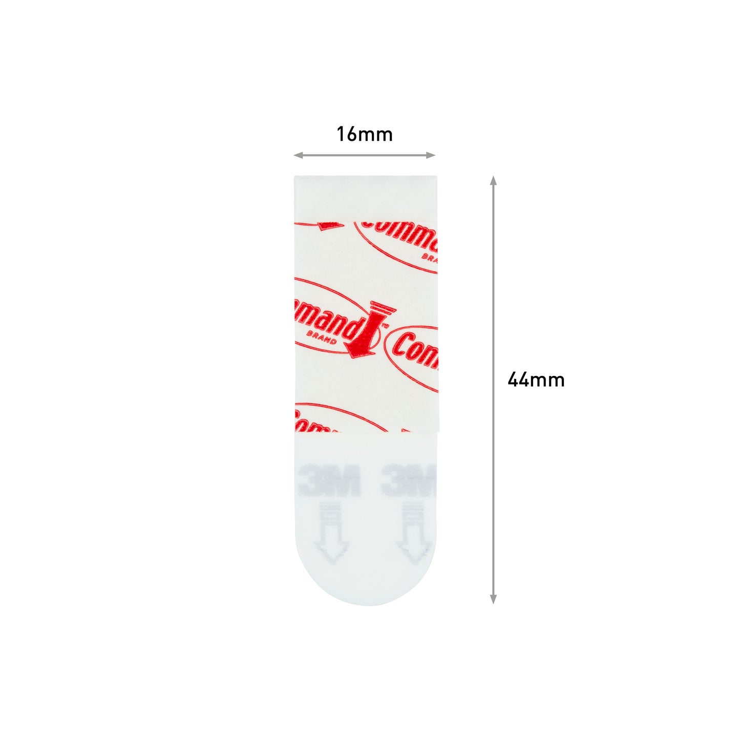 A single Command™ Poster Strip 17024 from 3M Deutschland GmbH is depicted vertically (16mm x 44mm); the top is branded in red, the bottom is translucent with gray "3M" text - ideal for residue-free poster mounting.