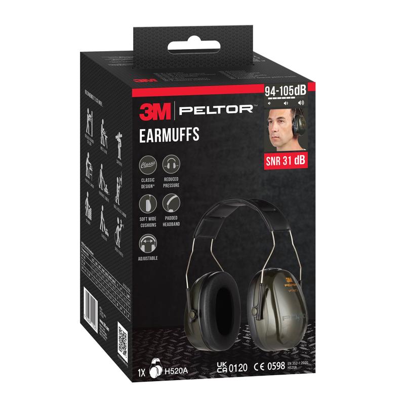 Bosca glas le 3M™ PELTOR™ Optime™ II Cluasáin H520A (SNR 31 dB) ó 3M Deutschland GmbH, le híomhánna táirge agus béim ar na príomhghnéithe. Tá 1 píosa sa phacáiste.