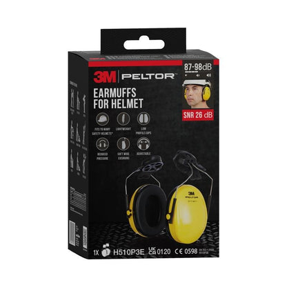 The 3M™ PELTOR™ Optime™ I Earmuff for Safety Helmet H510P3E (SNR 26 dB, Yellow, 1 piece) by 3M Deutschland GmbH offers a lightweight, adjustable fit and soft ring cushions for high wearing comfort.