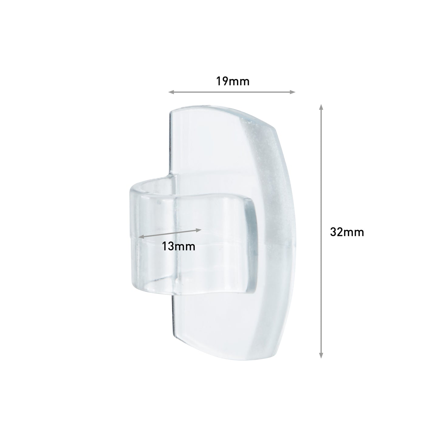 Command™ transparent clips for round cables, 17017CLR (4 clips + 5 strips) from 3M Deutschland GmbH: Transparent cable clips, dimensions: 19mm wide, 32mm high, 13mm deep. Perfect for cable attachment depicted on a white background.