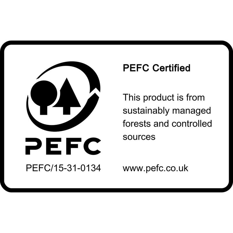 The black-and-white PEFC label on Post-it® Super Sticky Notes, 76x127 mm, 90 sheets/block, from 3M Deutschland GmbH, shows the PEFC logo, certification number, and www.pefc.co.uk; certifying origin from sustainably managed forests.