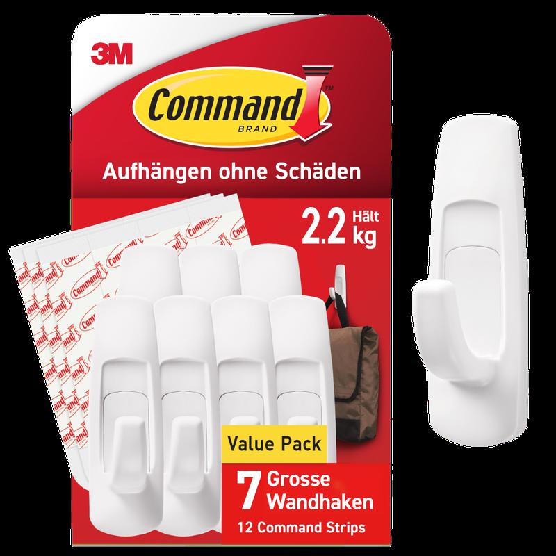 Command™ Multi-Purpose Hook L in Value Pack, GP003-7NA, White, Large, 7 Hooks + 12 Strips | Pack (1 piece)