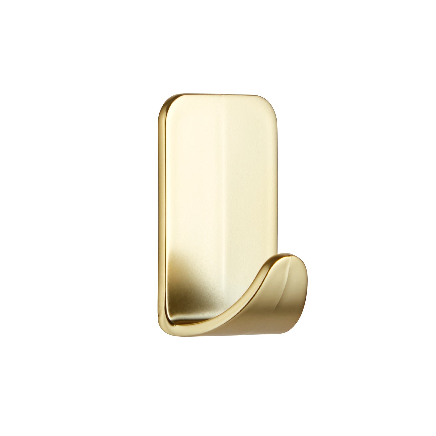 The Command™ Metal Hook Size S in gold color from 3M Deutschland GmbH (17032BR-4ES) has a rectangular shape with rounded edges and a curved hook, depicted on a white background. Contains 4 hooks and 5 strips.