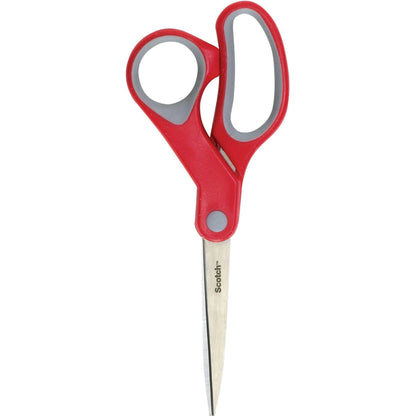 The Scotch™ Comfort Scissors by 3M Deutschland GmbH is a stainless steel scissors with red and gray handles, shown with closed blades and upward-facing handles.