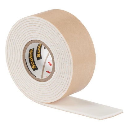 A roll of Scotch-FIX™ Mirror Mounting Tape 4496W from 3M Deutschland GmbH, with a partially unrolled white adhesive strip and visible logo - perfect for mirror mounting and everyday fastening tasks.