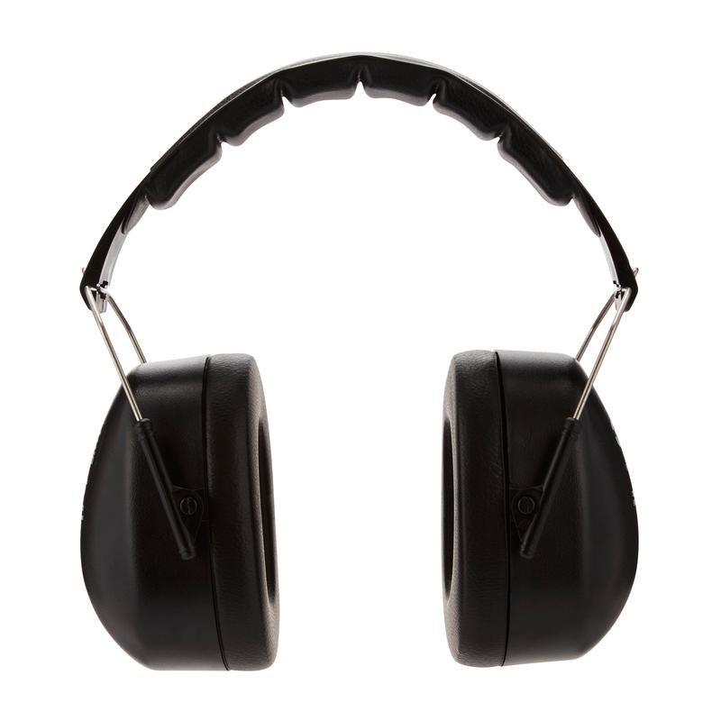 The 3M™ capsule hearing protector with foldable headband 90563E from 3M Deutschland GmbH (Black, SNR value 30 dB) offers reliable hearing protection. A pair with padded ear cups is shown against a white background. Package: 1 piece.