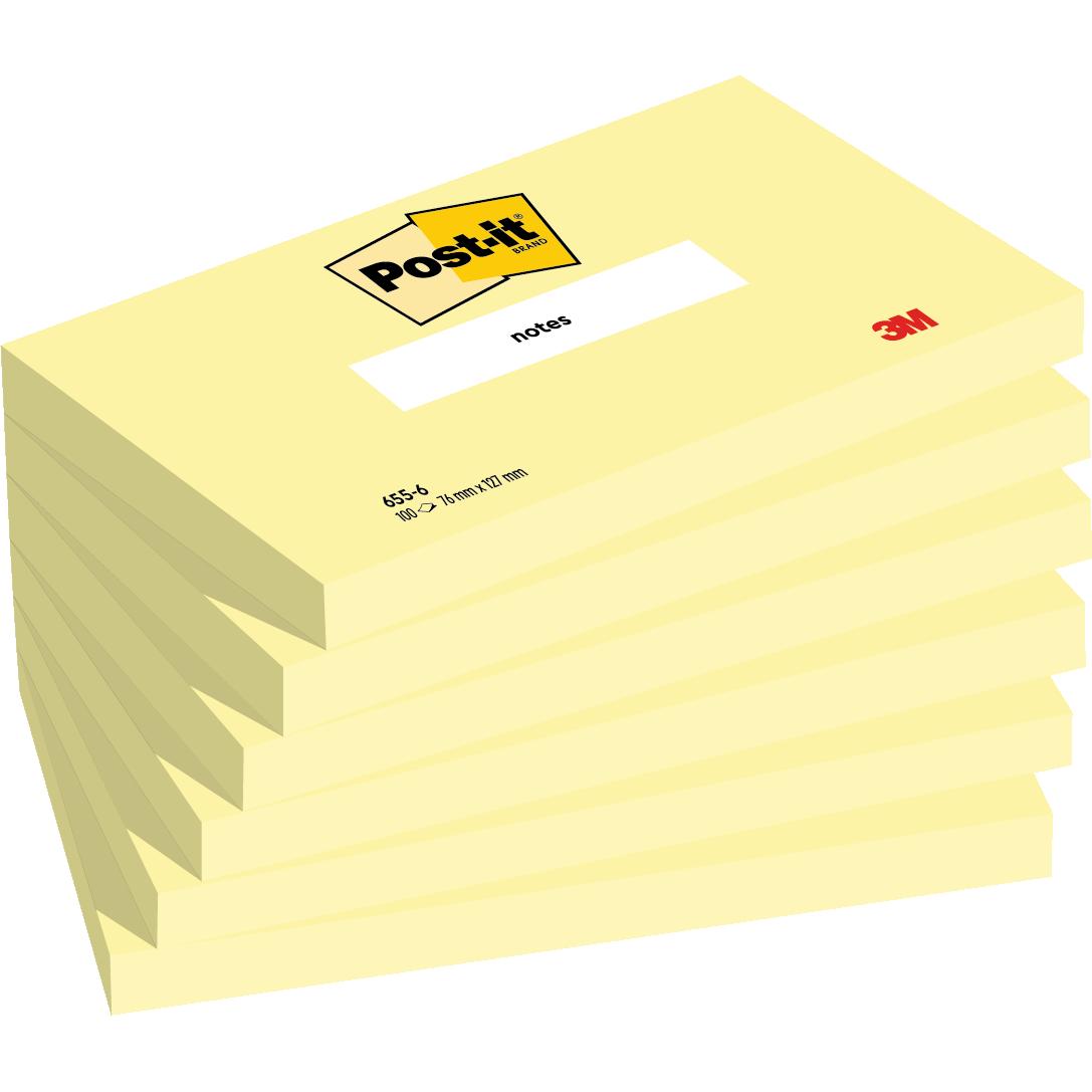 Post-it® Notes, Canary Yellow, 76 mm x 127 mm, 100 sheets/pad, 6 pads/pack, 100% PEFC, SGSCH-PEFC-COC-110078 | Pack (6 pieces)