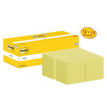 Nótaí Post-it® , Buí, 76mm x 76mm, Cur Chun Cinn, 100 Bileog/Pad, 12 Phill + 12 Saor/Pacáiste, Pacáistiú Cairtchláir, 100% PEFC, SGSCH-PEFC-COC-110078 | Pacáiste (24 píosa)