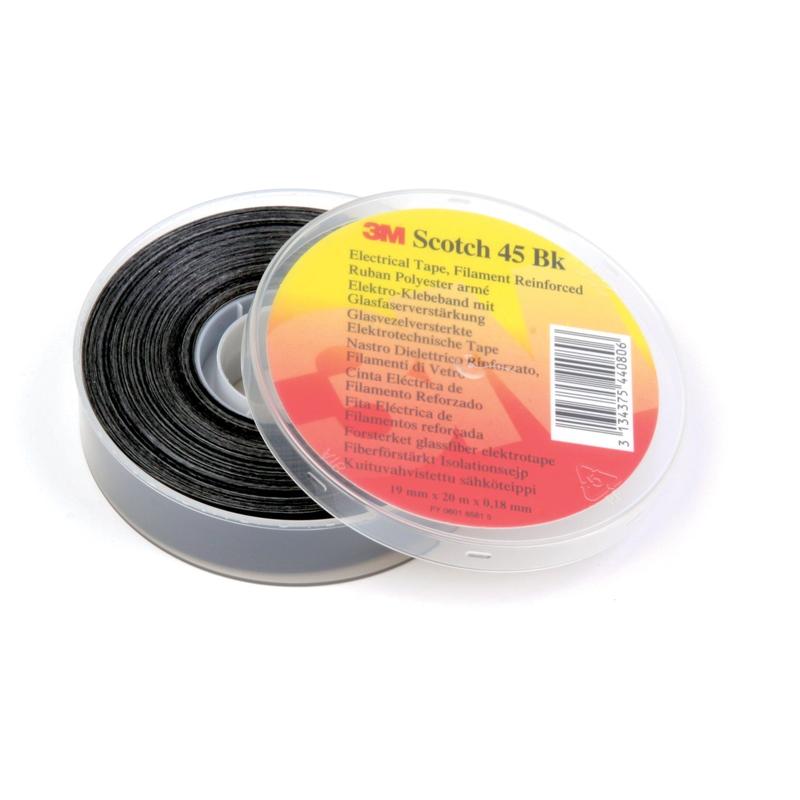 Scotch® 45 bk Glass Fiber Reinforced Polyester Tape, Black, 19mm x 20m, 0.2mm | Pack (1 roll)