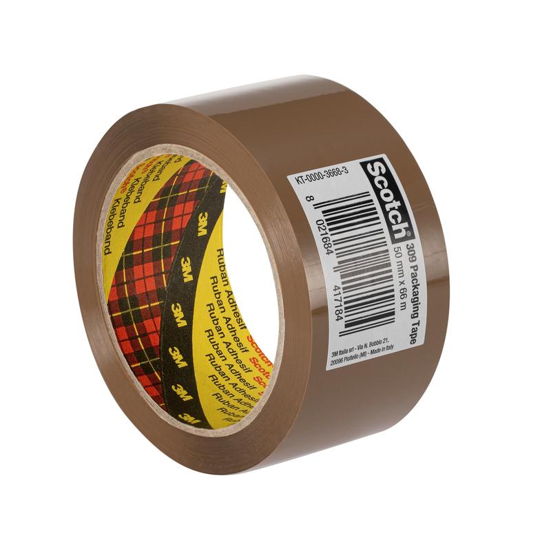 Téip pacáistithe Scotch® PP 309, donn, 50 mm x 66, 0.05 mm | Pacáiste (1 rolla)